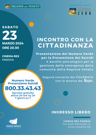 Numero verde prevenzione suicidi della regione veneto - incontri con la cittadinanza